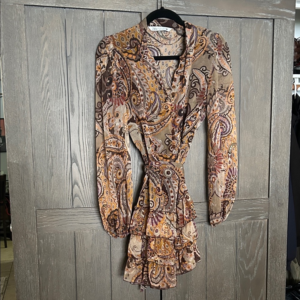 Zara Paisley Print Long Sleeve Dress